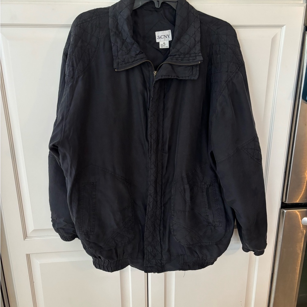 SCNY men’s jacket vintage black  100% silk long sleeve zip up front size‎ M
